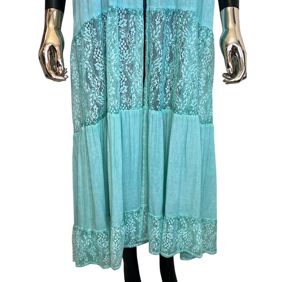 POL Aqua Blue Lace Button Front Sleeveless Kimono Cardigan Duster Vest NWOT Boho - Picture 9 of 12